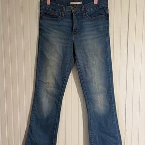 Mid-Rise Faded Blue Flare Jeans